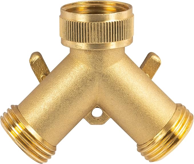Hourleey Brass Garden Hose Splitter (2 Way), Solid Brass Hose Y Splitter 2 Valves with 2 Extra Rubber Washers (4 Pack)