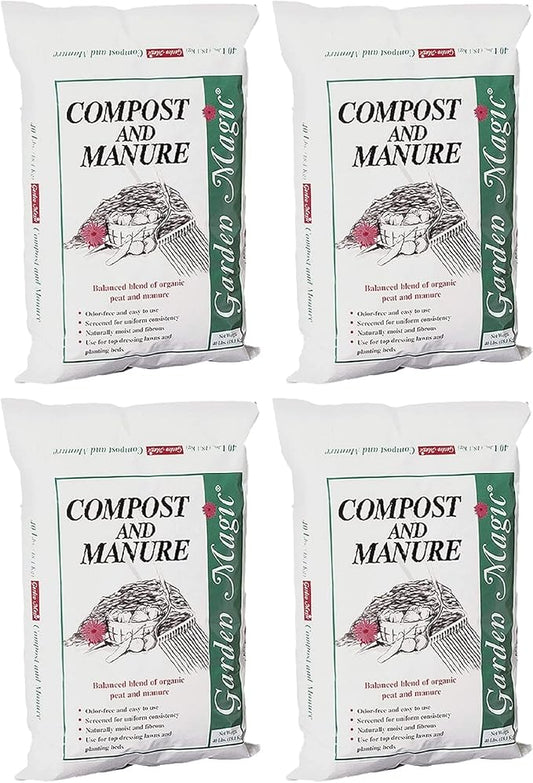 Michigan Peat 4-Pack Compost and Manure Blend, Garden Magic Mix w/Odor-Free Blend, 40 Lbs - Outdoor Lawn and Gardening Mixture with Nutrients and Minerals for Soil Potting and Planting