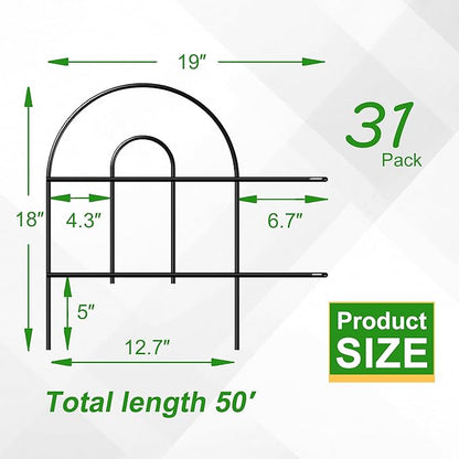 Decorative Black Garden Border Fence 18inX50ft Metal Wire Edging Flower Bed Folding Fences Panel Outdoor Garden Fencing Patio Edge Landscape for Yard