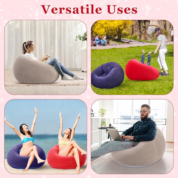 Realspring Inflatable Bean Bag Chairs Outdoor Blow up Camping Chairs Inflatable Lazy Sofa Folding Portable Bean Bag Loungers Couch for Movie Night(Coffee,Blue,Red,6 Pcs)