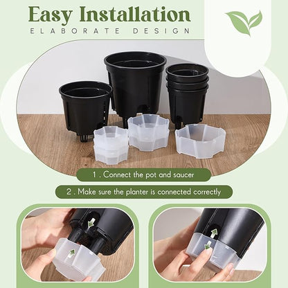 9 Pcs Self Watering Pots for Indoor Plants with Deep Reservoir and High Drainage Holes for Outdoor Plants and Flowers, Bare Root Planter (4.72'',5.91'',7.09'',Black)