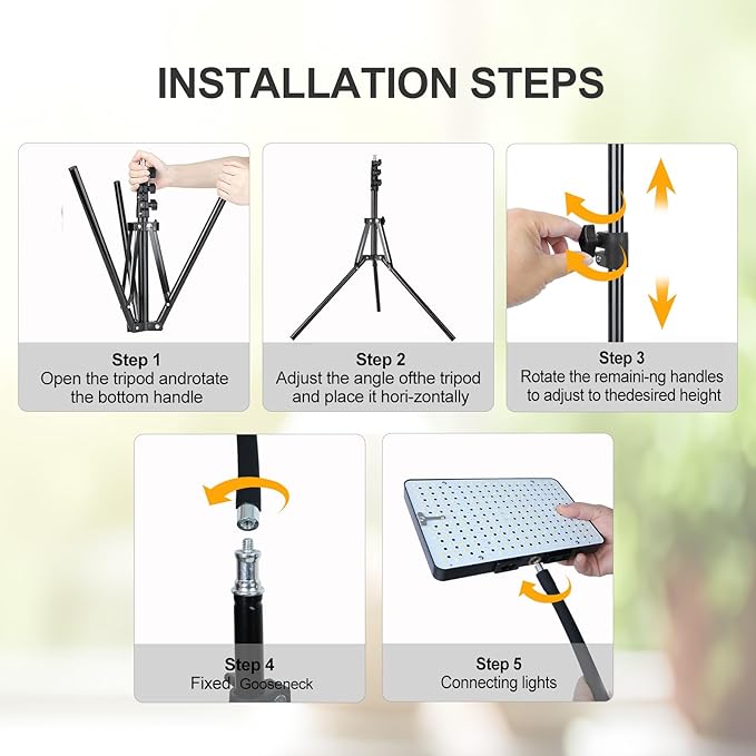 FECiDA Sunlight Plant Grow Light with Tripod Stand, 25 Watt Grow Lights for Indoor Plants, Seed Starting, Daisy Chain Function, Plug and Play, 24"-64" Height Adjustable