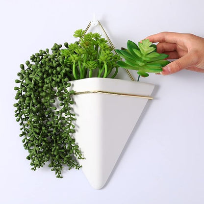 Rtteri 15 Pcs Hanging Artificial Succulents Plants for Indoor Fake Wall Planter with Faux Plants Geometric Vase Pot (8.2/5.9/4 Inch Size) Ceramic Holder and Mini Fake Succulent for Home Office(White)