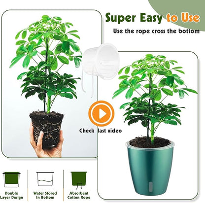 Self-Watering Pots for Indoor Plants, 4-Pack 6.7'' Self Watering Planter with Drainage Holes, Small African Violet Pots with Water Indicator, Orchid Pot, White/Grey/Blue/Rose Gold