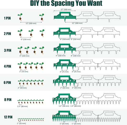 Seed Dibber, Multifunctional Seed Spacer Tool, Seed-in Soil Digger Garden Spacer aid for Planting Seeds Laying Out ideally Spaced Rows (Green)