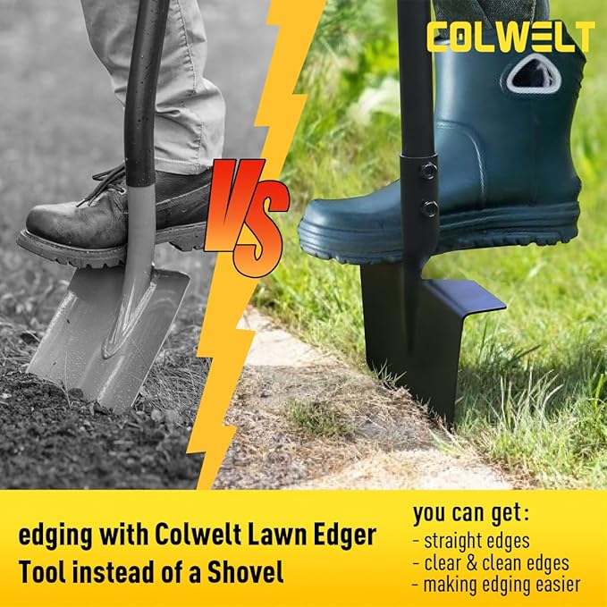 Colwelt Edger Lawn Tool Extra-Tall 52.4'', Garden Edger Chopper with V-Shape Tempered Blade, Half Moon Lawn Edger Tools with XL Solid Steel Handle, Grass Edger Tool Manual for Yard Landscaping Edging