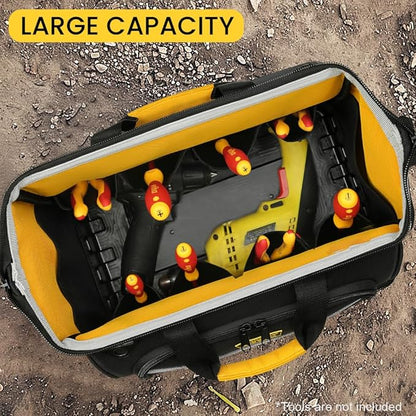 Large Tool Bag, Professional Tool Tote Hard Bottom, Multi-Pocket Storage with Shoulder Strap, Black and Yellow (Yellow & Black, 18 inch)