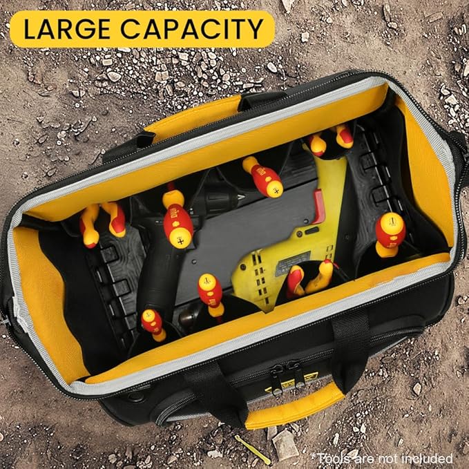 Tool Bag, Hard Bottom Professional Tool Tote, Multi-Pocket Storage with Shoulder Strap, Black and Yellow (Yellow & Black, 16 inch)
