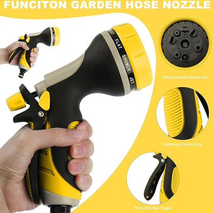 Garden Hose Nozzle with Adjustable 10 Watering Patterns,Hose Spray Nozzle with Slip Resistant High Pressure,Water Hose Nozzles Sprayer for Plants & Lawns Watering,Car Washing and Pet Showering Yellow