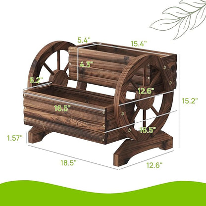 Wooden Flower Cart with Wheels Wooden Wagon Planter Outdoor Garden Planter, Decor Planter for Patio Balcony Decoration Succulent Flower Pot Flower Cart for Indoor Backyard Balcon Décor