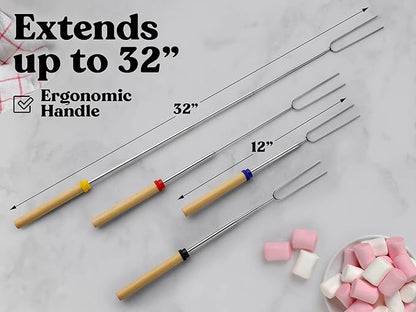 Zulay Sturdy Marshmallow Sticks for Fire Pit Extra Long - Great Smores Sticks Smores Kit for Fire Pit - Marshmallow Roasting Skewers - Hot Dog Fork Bonfire Glamping Camping Accessory 32" 5 Pack Bundle