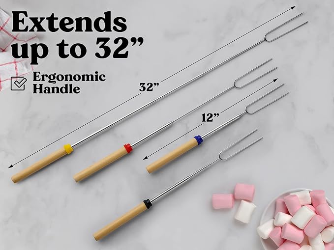 Zulay Kitchen 6 Pack Smores Sticks for Fire Pit - Long Marshmallow Roasting Sticks Smores Kit - Perfect Smore Skewers & Hot Dog Forks For Campfires, Camping Essentials S'mores Gear (Extendable Sticks)
