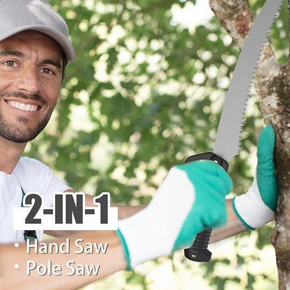 26FT Reach Pole Saws for Tree Trimming with 5-20FT Telescoping Extension Pole, Anti-slip Handle, Manual Pruning Pole Saw with 19" 3X Detachable Saw for Forestry, Yard, Garden, Patios