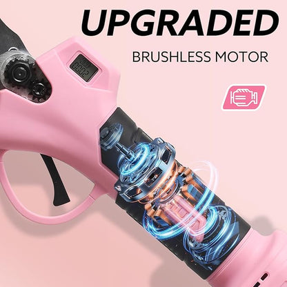 Electric Pruning Shears Cordless Brushless - Professional Battery Powered Pink Pruner, 2 Batteries & Replaceable Blades, Toolbox for Efficient Garden & Landscape Maintenance