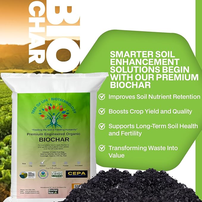 Premium Engineered Biochar Soil Amendment (Medium 30 Qts) – 100% Natural Active Carbon Award-Winning Biochar for Gardens | Organic Soil Amendment for Plants, Boosts Nutrients & Reduces Fertilizer Use