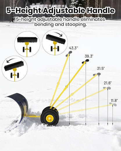 36” Snow Shovel for Driveway,Heavy Duty Wheeled Rolling Shovels 5 Position Angled Blade, Ergonomic Handle & Rubber Wheels for Efficient Snow Removal, Snow Plow for Doorway,Driveway and Sidewalks