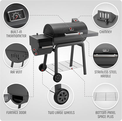 30'' Outdoor Charcoal Grills with Cover, BBQ Grill with Offset Smoker and Side Table, 832 Sq. In. Heavy-Duty for Outdoor Backyard, Patio and Parties, Black