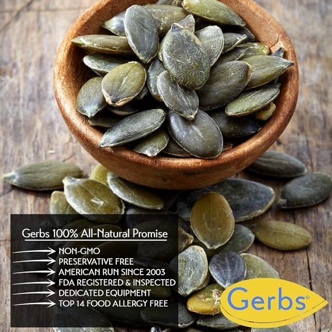 GERBS Raw Pumpkin Seed Kernels 4 LBS|Top 14 Allergy Free Food |Use in salads, yogurt, baking, oatmeal, trail mix|Grown in Canada, packed in US