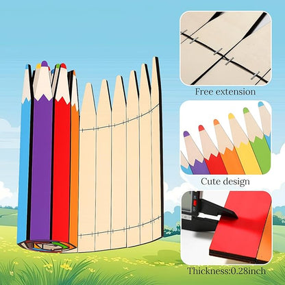 Colored Pencils Wood Garden Edging Fence 15.7" H x 47.2" L Decorative Landscape Edging Border Outdoor Wood Fence for School Yard Tree Flower Bed Borders