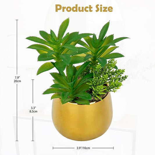 Briful Artificial Succulents Plants in Ceramic Pot, Faux Succulent with Gold Planters – Modern Desk Decor for Home Office Shelf Bathroom, Small Fake Plants Potted