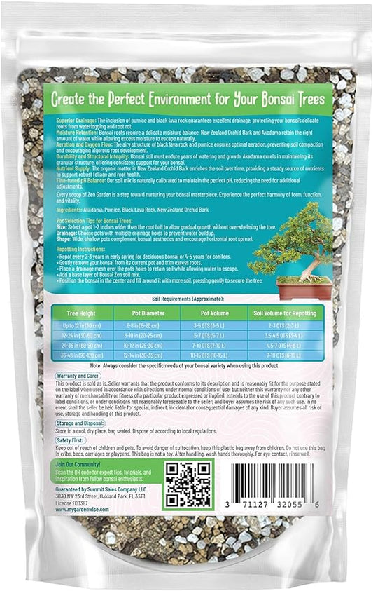 Zen Garden Bonsai Soil Mix – Fast-Draining & Organic for Junipers, Pines, and Drought-Tolerant Bonsai Trees – Handcrafted in The USA with Japanese Akadama & Pumice (5 quarts)