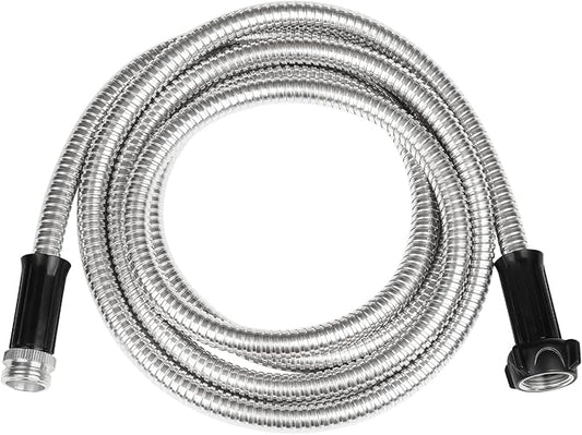 Short Garden Hose Metal Water hose Heavy Duty Stainless Steel Hose with Metal Fittings Flexible Lightweight Hose Puncture Proof for Yard, Outdoors, Rv (Unexpandable, 5FT)