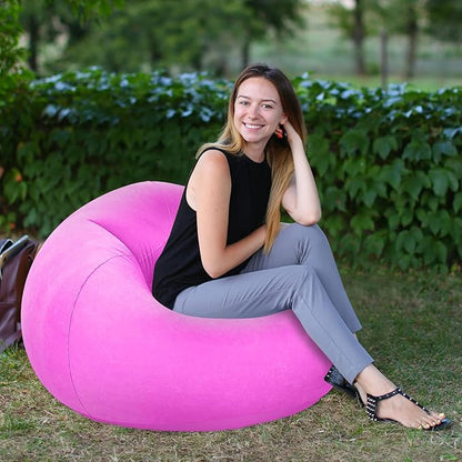 Realspring Inflatable Bean Bag Chairs Outdoor Blow up Camping Chairs Inflatable Lazy Sofa Folding Portable Bean Bag Loungers Couch for Movie Night(Pink,2 Pcs)