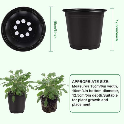Augshy 50 Pcs 0.5 Gallon Black Plastic Plant Nursery Pots 6 Inches Seed Starting Pots Containers with 50 Labels