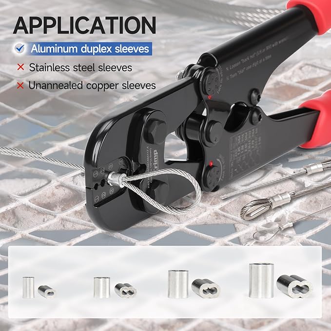 iCrimp Wire Rope Crimping Tool, Wire Cutter, for Aluminum Oval Sleeves,Stop Sleeves,Crimp Ferrules,Crimping Loop Sleeve from 3/64-inch to 1/8-inch