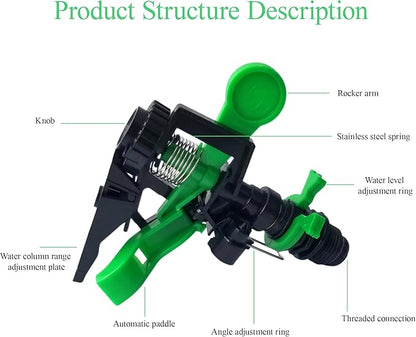 Lawn Irrigation Sprinkler Heads: Impact Sprinkler Head, Sprinklers for Yard, 2025 New Adjustable 360° Oscillating Sprinklers for Lawn, for Large Coverage Garden Grass Yard Irrigation, 5 Pcs 1/2 Inch