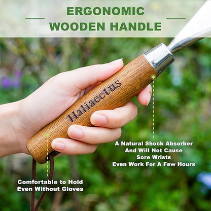 Haliaeetus Garden Hand Rake, 14.6'' Small Rake for Tight Areas, 9 Tines Stainless Steel with Ergonomic Wood Handle for Clearing Leaves and Loose Debris