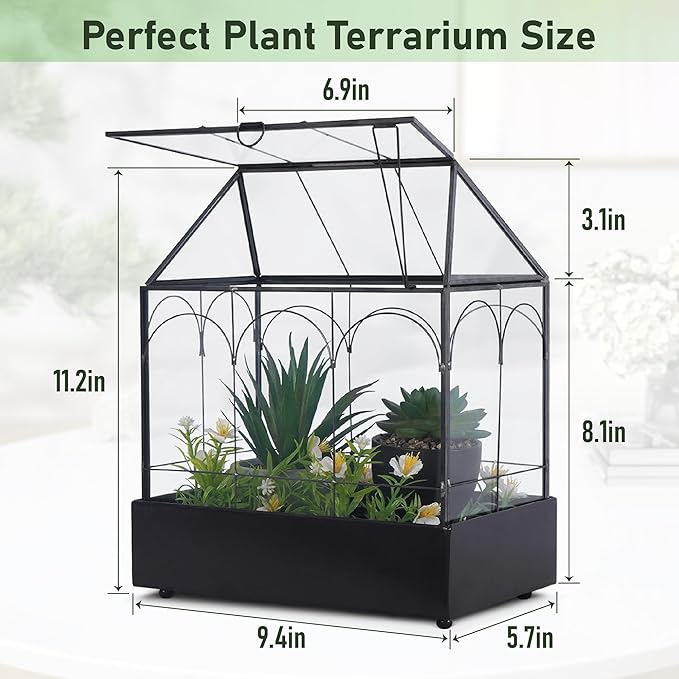 Glass Plant Terrarium with Lid and Tray 9.4"×5.7"×11.2" Geometric Garden Terrarium Glass Container for Plants Indoor Mini Tabletop Greenhouse Orchid Succulent Cacti Planter Kit