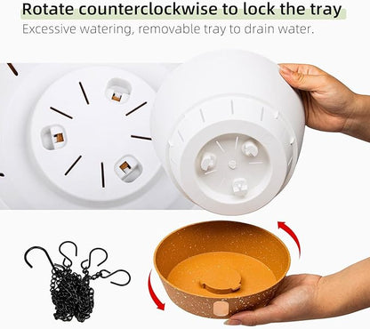 QCQHDU 2 Pack 8 Inch Hanging Planters for Indoor Outdoor Plants, Hanging Baskets Flower Pots with Reservoir Tray & Visible Water-Level