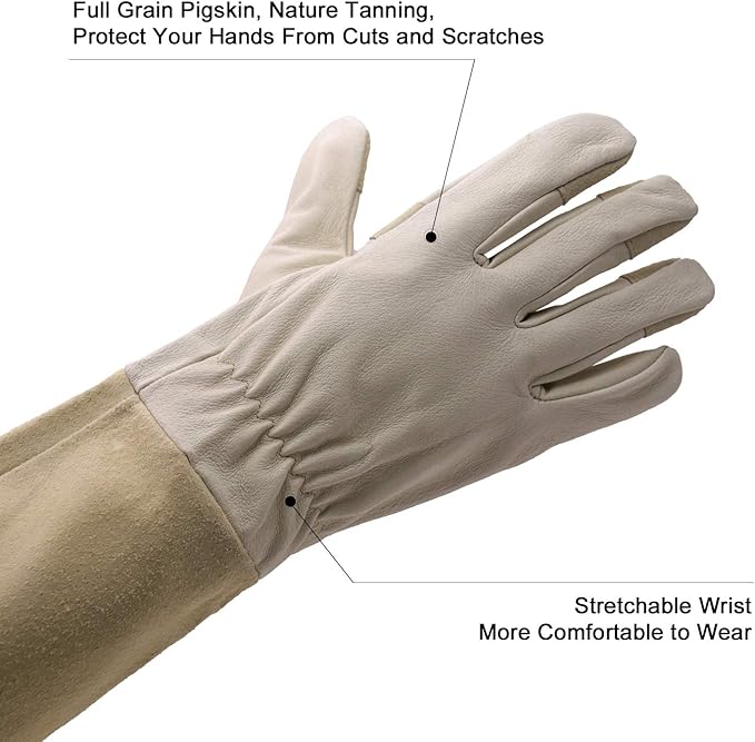 HLDD HANDLANDY Long Gardening Gloves, Leather Thorn Proof Rose Pruning Glove for Men & Women, Great Gift for Gardener