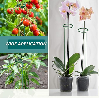 MAFONE 12 Pack 16inch Plant Support Stakes, Plant Stick Garden Single Stem Flower Support Stake Plant Cage Support Rings with 20pcs Plant Clips and Plant Ties for Tomato Orchid Lily Peony Rose Bean