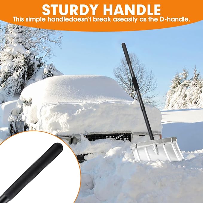 Snow Shovel, Aluminum Portable Snow Pusher Shovel Heavy Duty Metal Snow Shovel for Driveway Car Home Garage