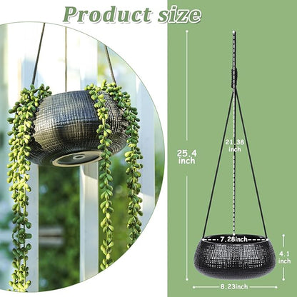 8 Inch Hanging Planters for Indoor Plants - Small Hanging Flower Pots with Drainage Holes Round Ceramics Hanging Plant Pots Black