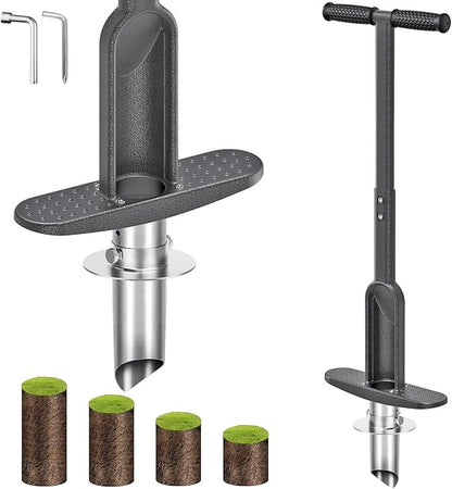 Grass Plugger Tool with Adjustable Digging Depth from 3 to 6 Inch Bulb Planter with Long Handle Plug Cutter Bulb Transplanter Tool for Plants Digging Holes, Repair of Turf, Transplant Seedling