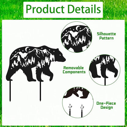 Bear Metal Garden Stakes Yard Decor, 3PCS Bear Black Silhouette Outdoor Garden Decor for Yard Art, Outside, Lawn Ornaments