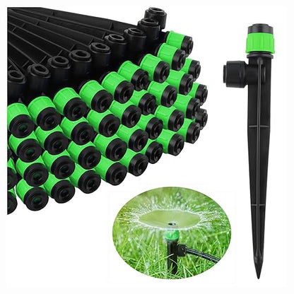 Kalolary Drip Irrigation Emitters, 50PCS Adjustable 360 Degree Water Flow Drippers Emitters for 1/4" Drip Irrigation System Tubing, Garden Irrigation Drippers for House Flower beds(Medium Green)