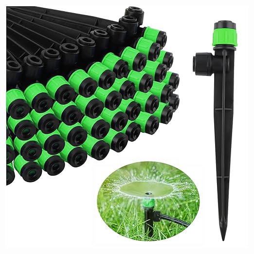 100PCS Drip Irrigation Emitters, Kalolary Adjustable 360 Degree Water Flow Drippers Emitters for 1/4" Drip Irrigation System Tubing, Garden Irrigation Drippers for House Flower beds(Medium Green)