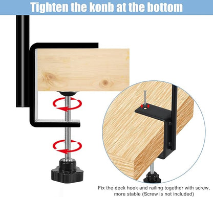 Gtongoko 35 Inch 2 Pack Double Deck Hook for Railing, Deck Bird Feeder Pole with 3 Inch Strengthened Clamp for Hanging Bird Feeders, Lanterns, Wind Chimes, Flower and Plant Baskets