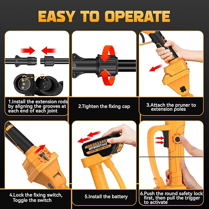 2-in-1 Pole Pruning Shears Cordless, 1.6" Cutting Diameter Electric Pruning Shears with Extension Pole, 21V 2×4.0Ah Battery Powered Pruner, 13.7FT Reach Power Pole Pruner for Tree Trimming