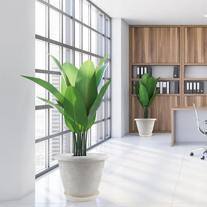 Plastic Flower Pots Planters for Indoor Plants, 4 Pack 16 Inch White Plant Pots with Drainage Hole & Tray, Modern Decorative Large Plant Pot with Saucer for Indoor Outdoor Plants Garden House Planter