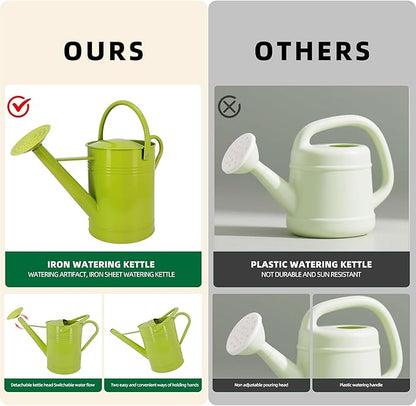 Metal Watering Can for Outdoor Plants, 2 Gallon Galvanized Steel Watering Can with Removable spout (Green)