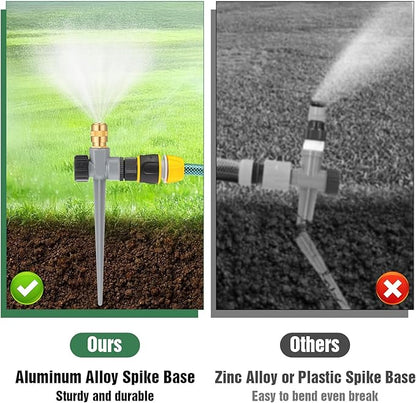 2 Pack Lawn Sprinklers for Yard,360 Degree Rotating Metal Sprinkler,Adjustable Large Area Coverage Brass Nozzle with Aluminum Alloy Spike Base for Small Medium Garden Irrigation