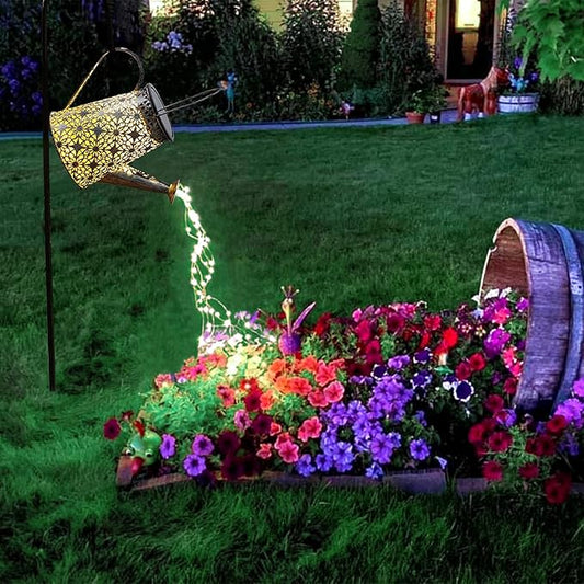 VOOKRY Watering Can with Lights, Large Hanging Solar Lights Outdoor Waterproof, Decorative Retro Metal Solar Garden Decor for Patio Yard Porch Lawn, Gardening Gifts for Mom Grandma Women Christmas