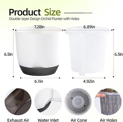 QCQHDU 2 Pack 7.2 Inch Orchid Pots with Holes for Repotting, Double-Layer and Self Watering Orchid Pot with Good Air Circulation