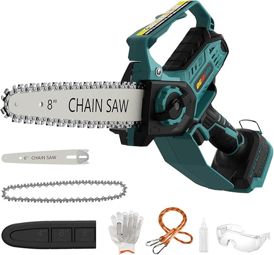 Mini Chainsaw for Makita 18V Battery, 8-Inch and 6-Inch 2-IN-1 Cordless Electric Chain saw with Brushless Motor and Auto-Oiler, 800W Hand Mini Chainsaw for Tree Pruning Wood Cutting(No Battery)