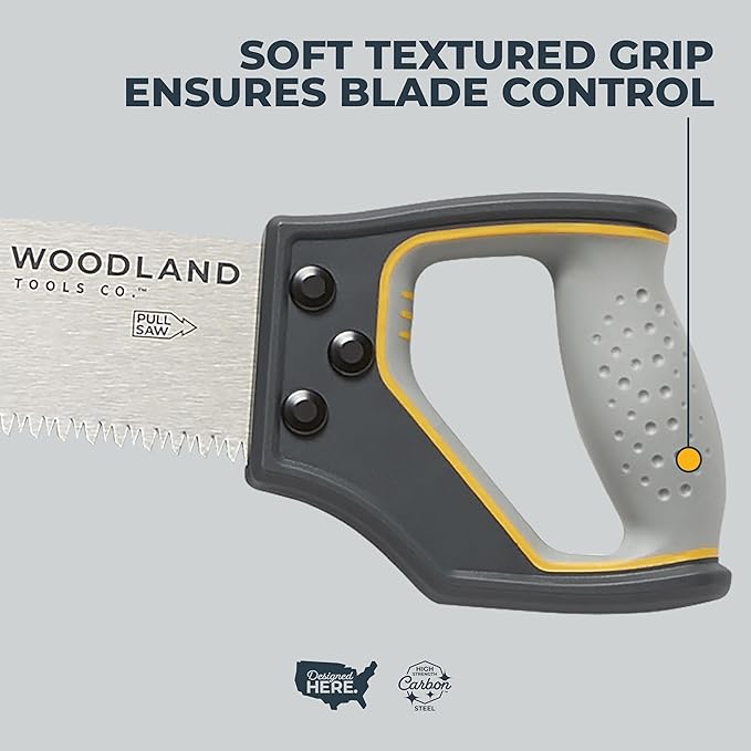 Woodland Tools Super Duty D-Handle Pruning Saw – Curved Tree Saw with Hardened Steel Blade, Aggressive Teeth, Non Slip Grip – Manual Tool for Limb Cutting, Branch Removal, and Yard Work